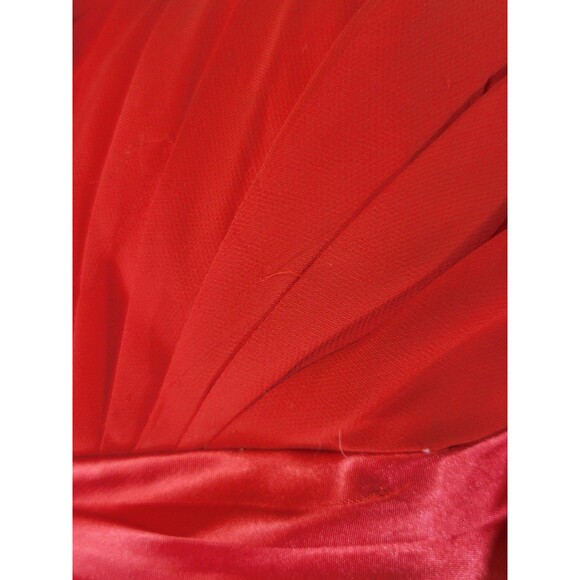 Red One Shoulder Chiffon Satin Trim Fit & Flare Wedding Prom Dress Size 2 - Picture 10 of 12